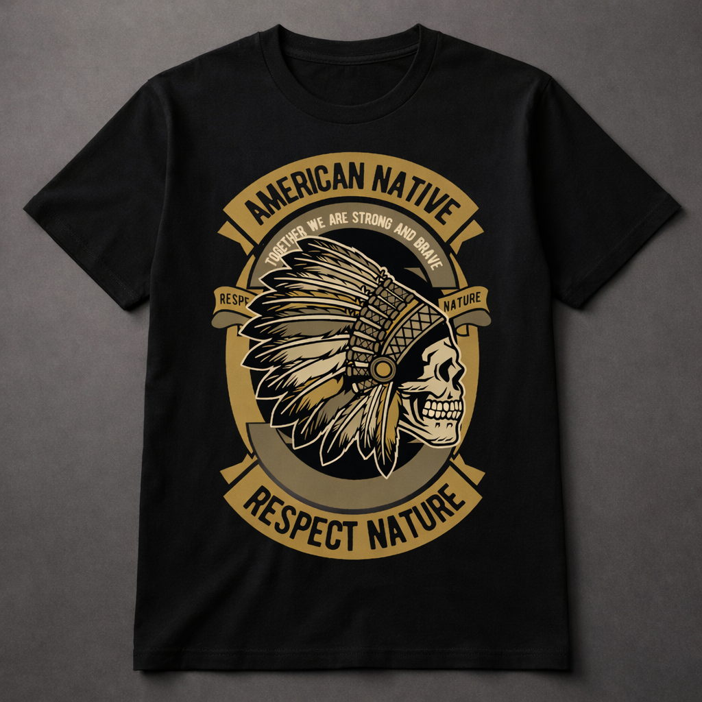 American Native Respect Nature Graphic T-Shirt – Vintage Tribal Style Statement Tee