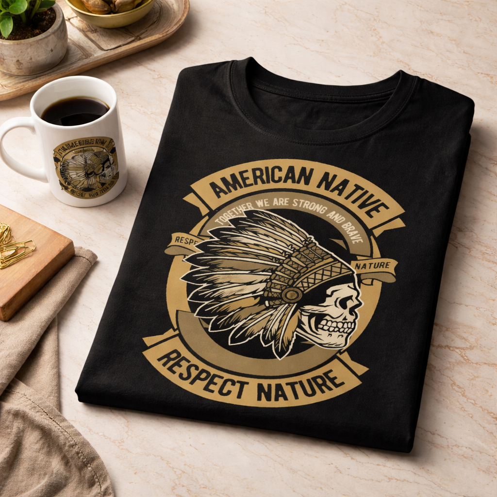 American Native Respect Nature Graphic T-Shirt – Vintage Tribal Style Statement Tee