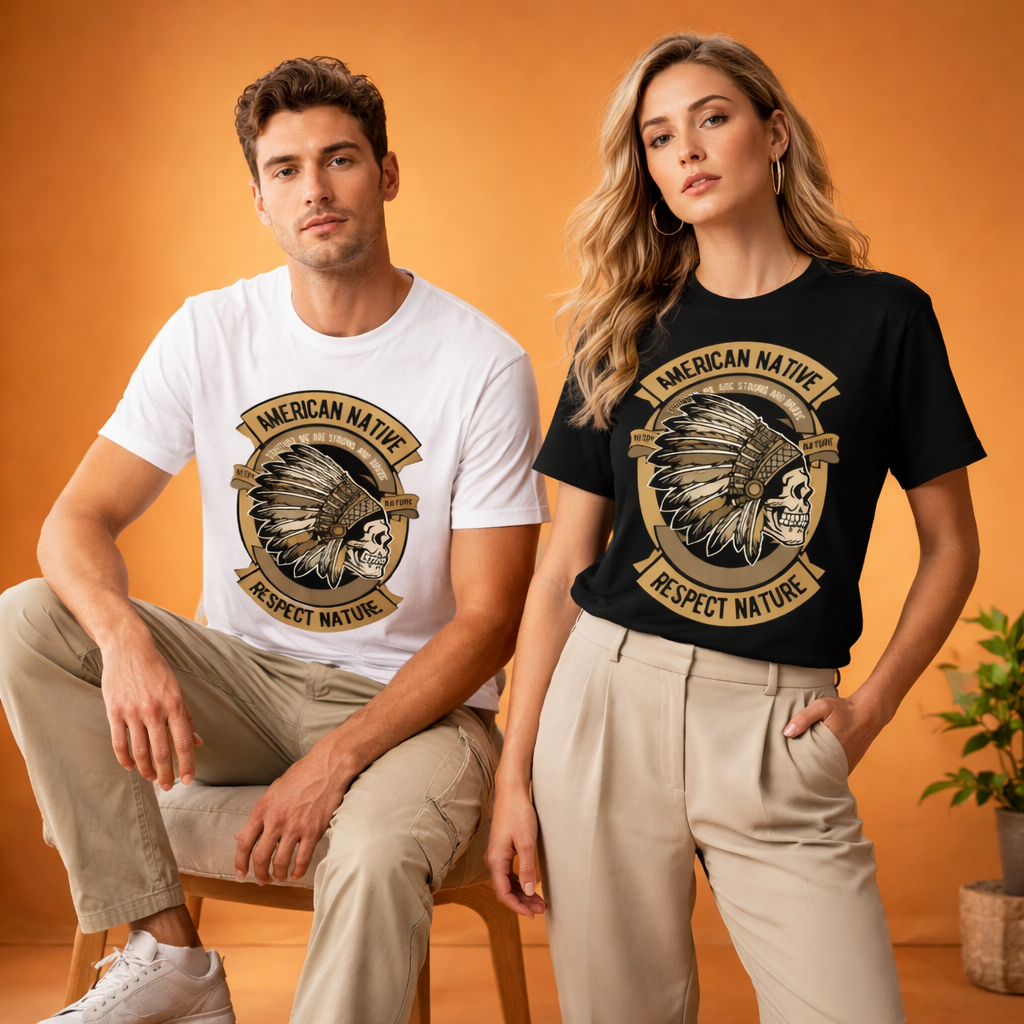 American Native Respect Nature Graphic T-Shirt – Vintage Tribal Style Statement Tee