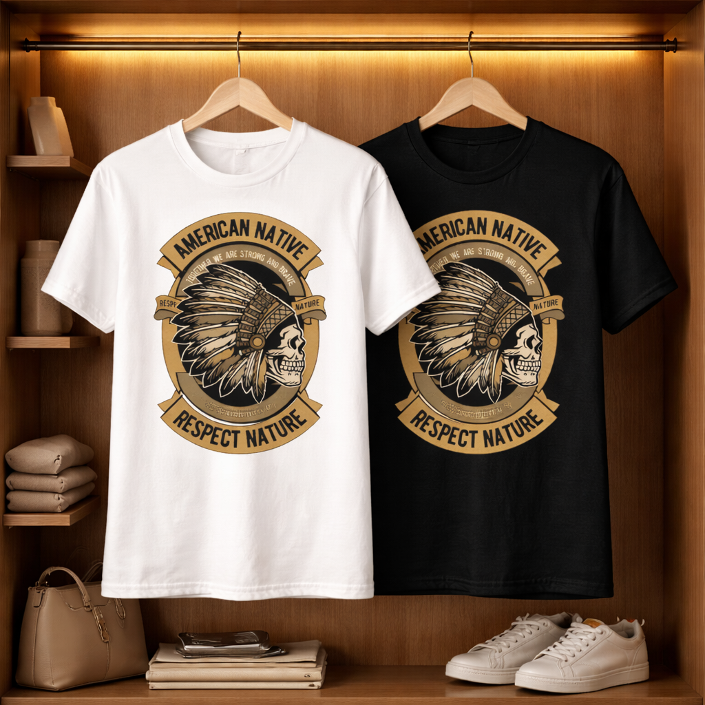 American Native Respect Nature Graphic T-Shirt – Vintage Tribal Style Statement Tee