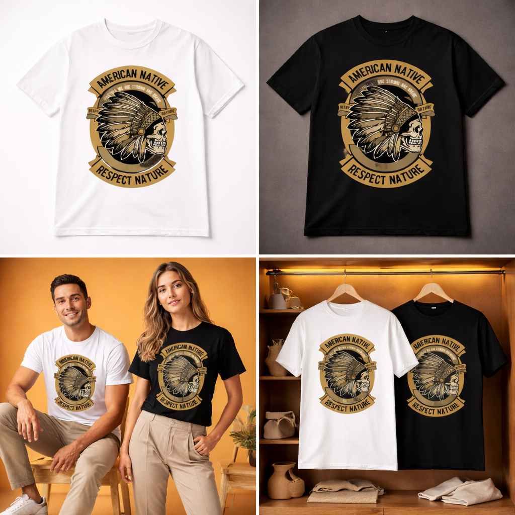 American Native Respect Nature Graphic T-Shirt – Vintage Tribal Style Statement Tee