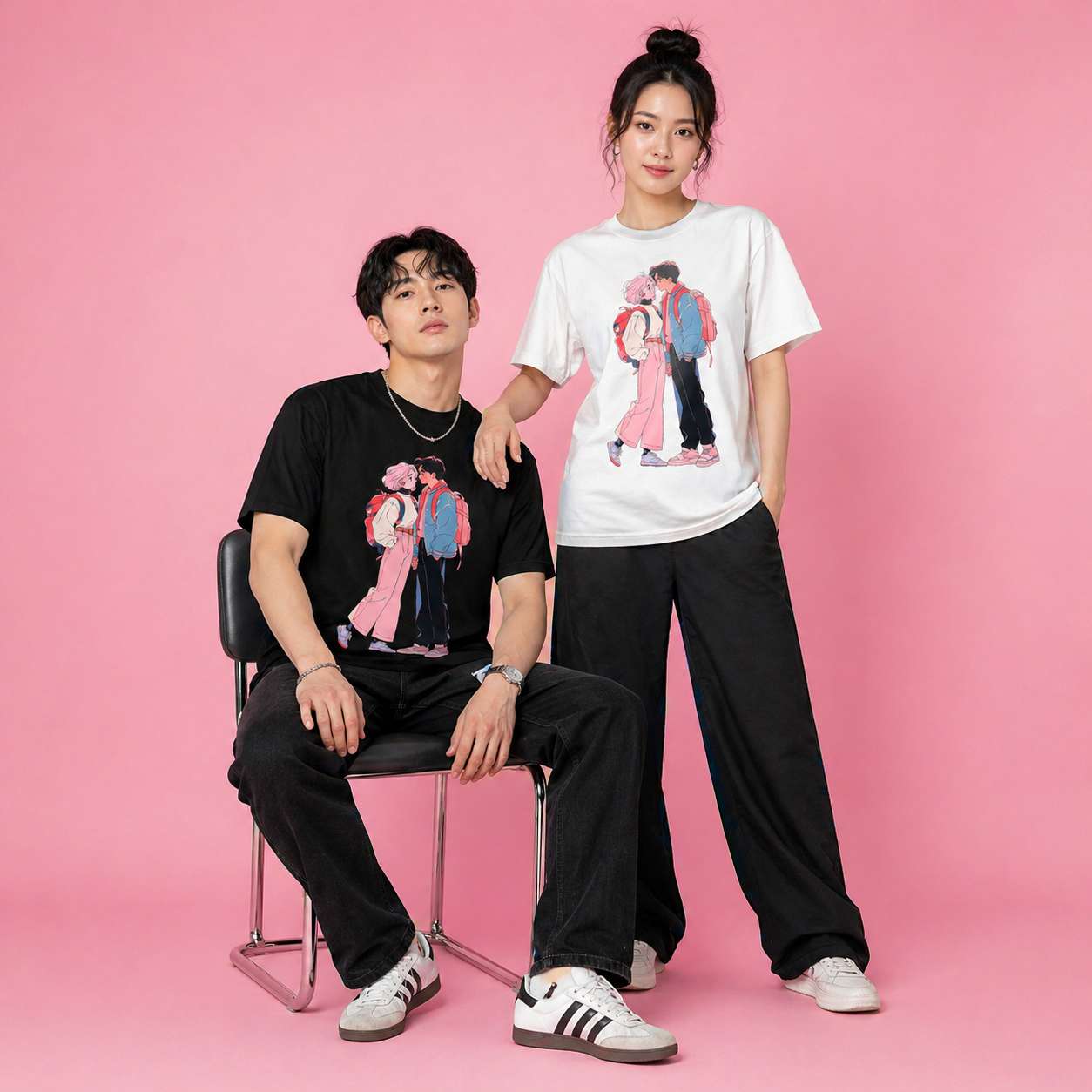 Anime Couple Backpack T-Shirt - View 1
