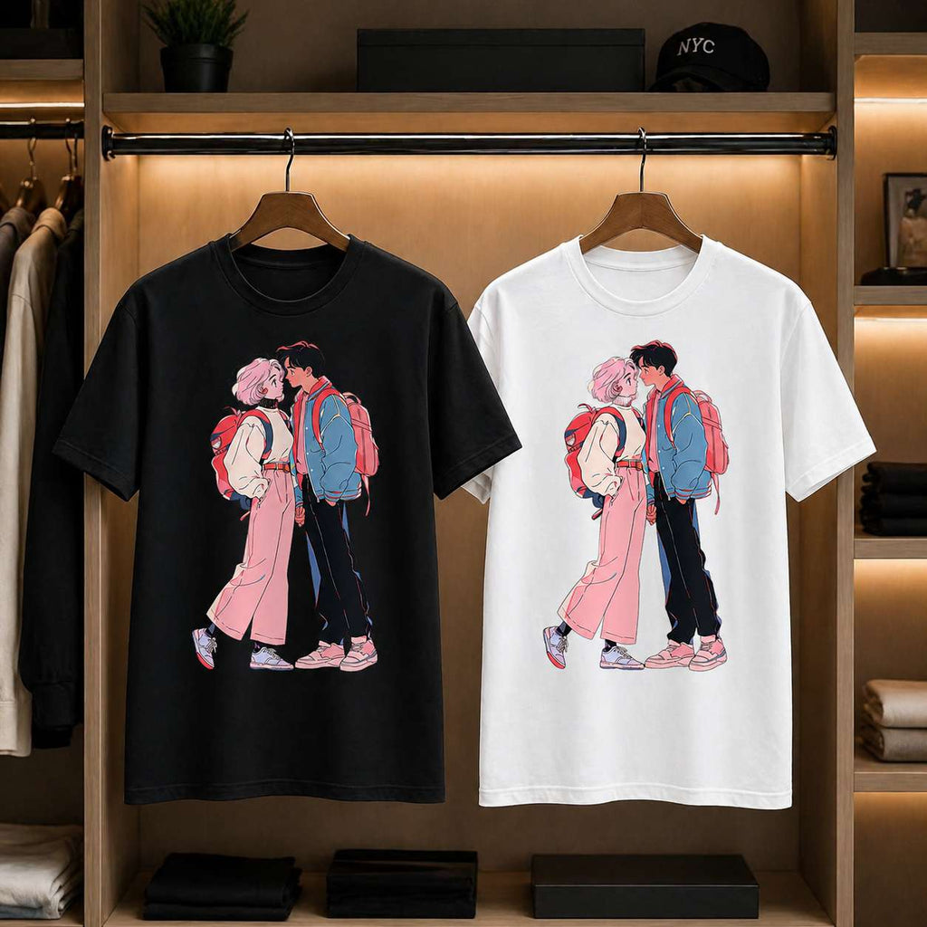 Anime Couple Backpack T-Shirt - View 2