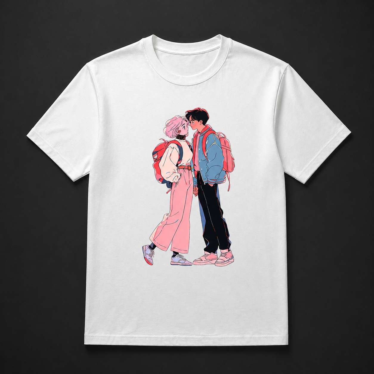 Anime Couple Backpack T-Shirt - View 4
