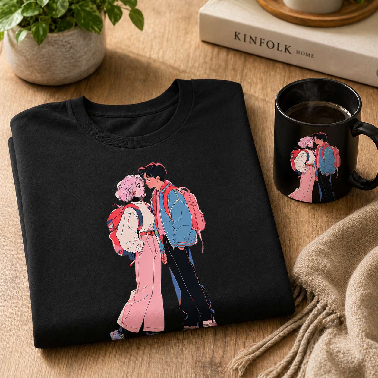 Anime Couple Backpack T-Shirt - View 5