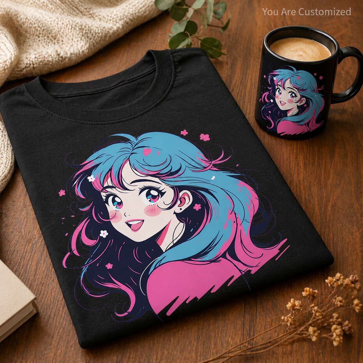 Anime Girl Blue Hair T-Shirt - View 4