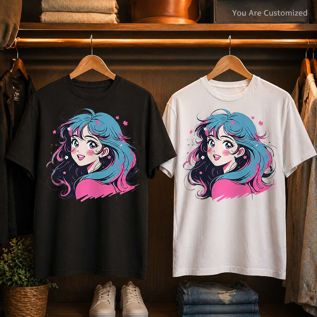 Anime Girl Blue Hair T-Shirt - View 5