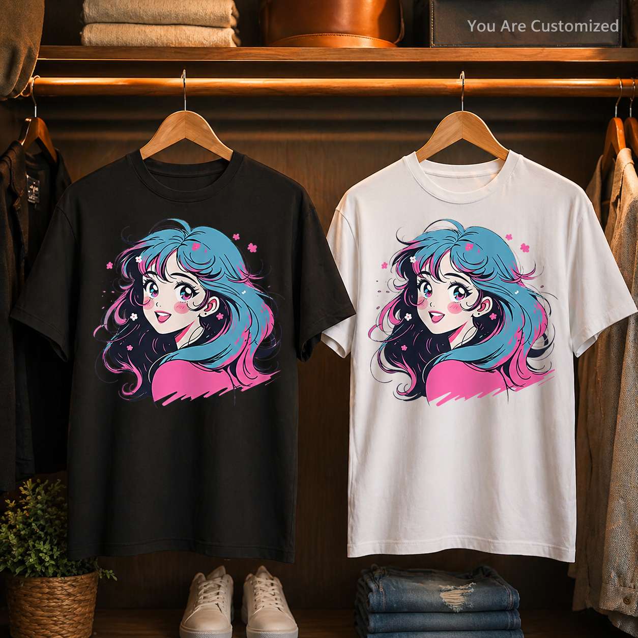 Anime Girl Blue Hair T-Shirt - View 5