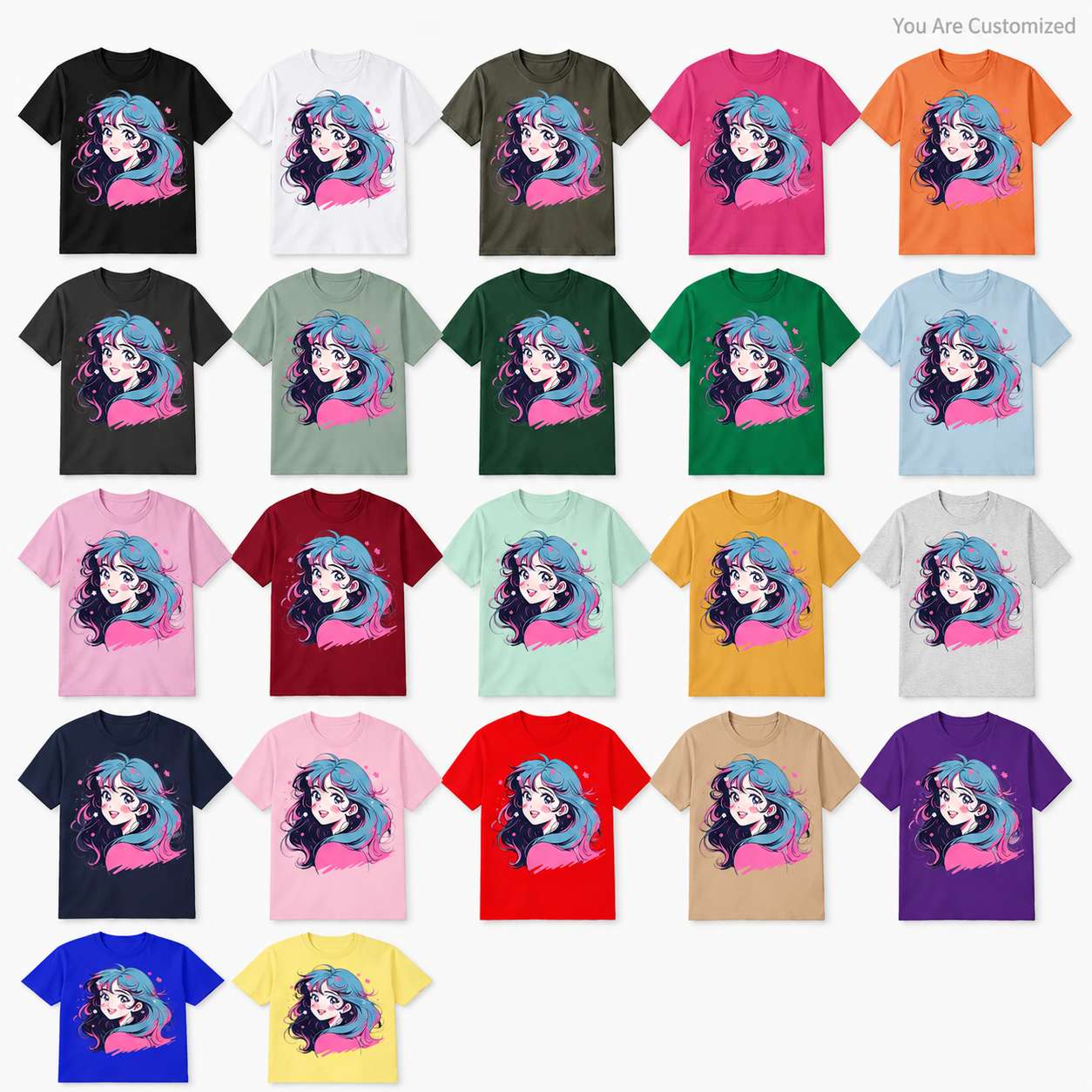 Anime Girl Blue Hair T-Shirt - View 6