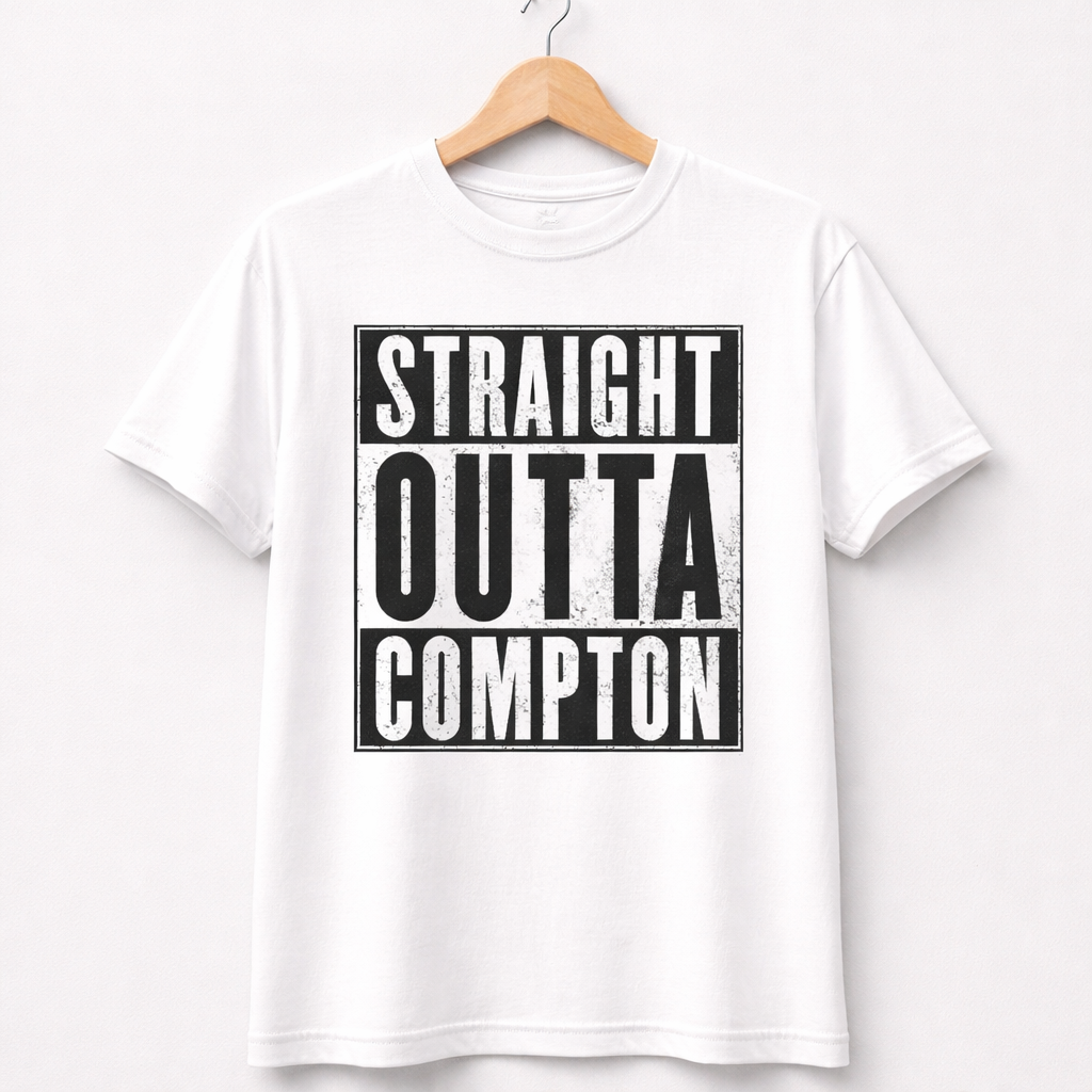 Straight Outta Compton Graphic T-Shirt – Hip Hop Streetwear Tee | Trendy Unisex Cotton Shirt (Black or White)