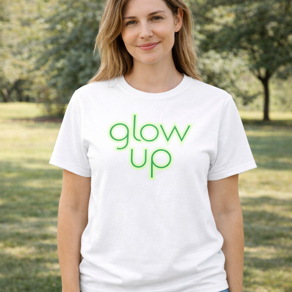Glow Up Aesthetic T-Shirt – Minimalist Positive Vibes Tee | Unisex Cotton Shirt (Black or White)