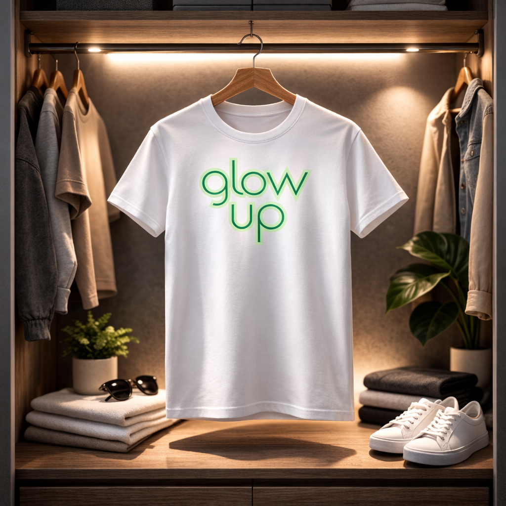 Glow Up Aesthetic T-Shirt – Minimalist Positive Vibes Tee | Unisex Cotton Shirt (Black or White)