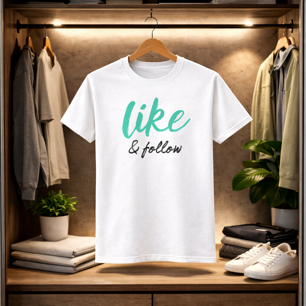 Like & Follow T-Shirt – Social Media Creator Tee | Unisex Cotton Shirt (Black or White)