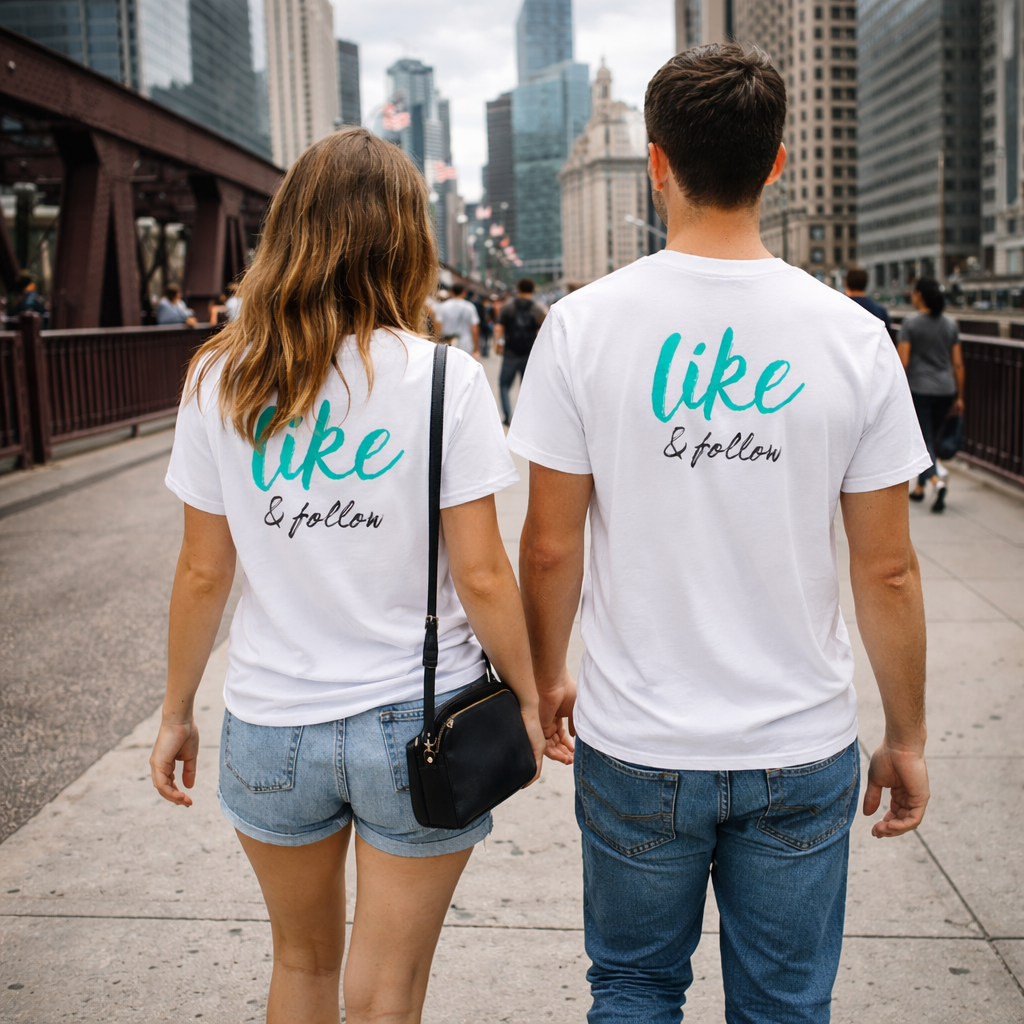 Like & Follow T-Shirt – Social Media Creator Tee | Unisex Cotton Shirt (Black or White)