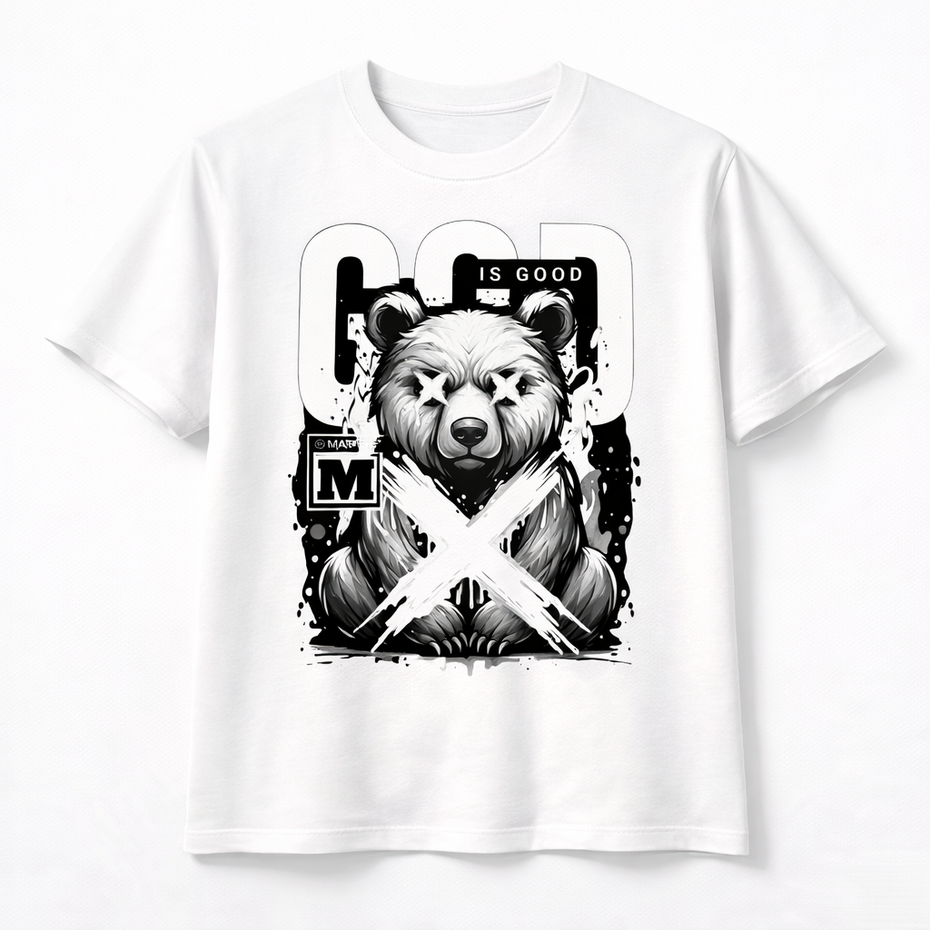 GOD IS GOOD Bear Graphic T-Shirt – Modern Streetwear Faith Statement Tee