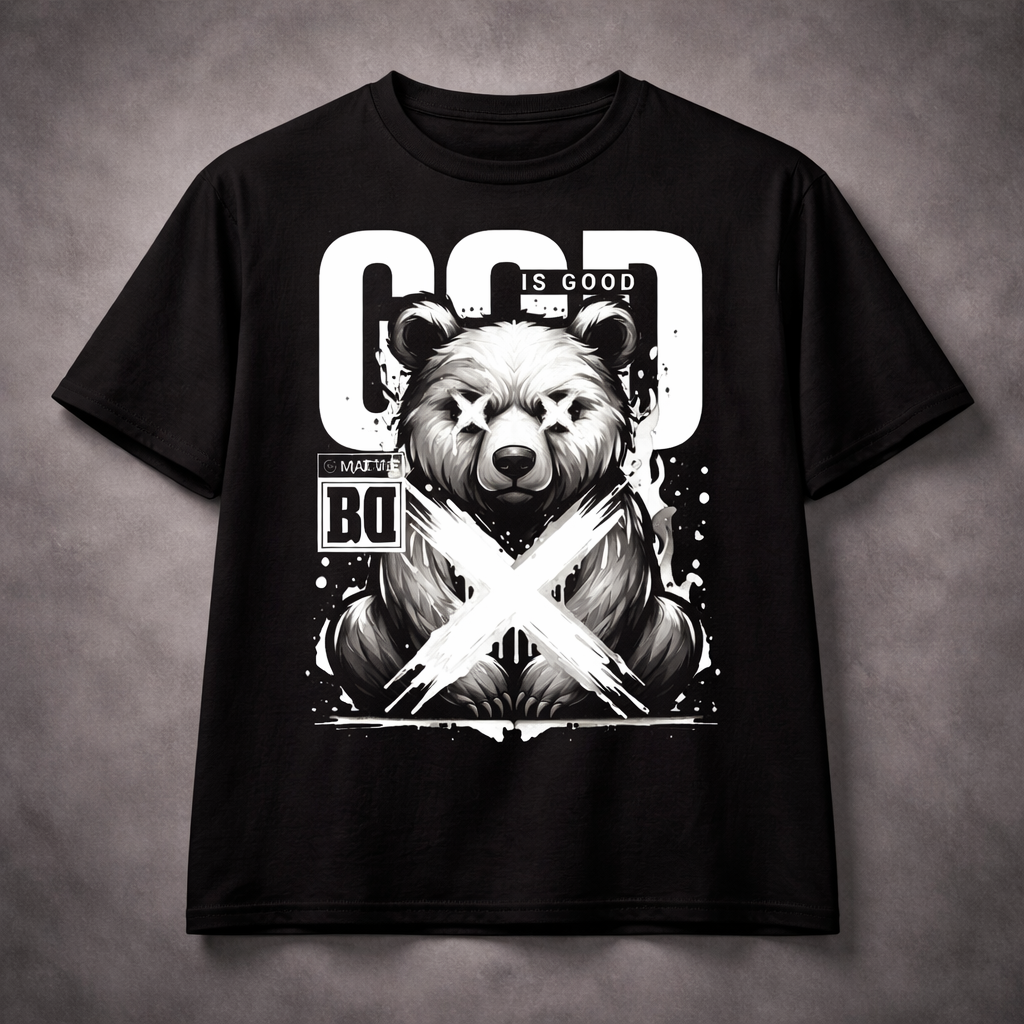 GOD IS GOOD Bear Graphic T-Shirt – Modern Streetwear Faith Statement Tee