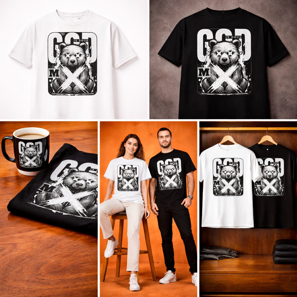 GOD IS GOOD Bear Graphic T-Shirt – Modern Streetwear Faith Statement Tee