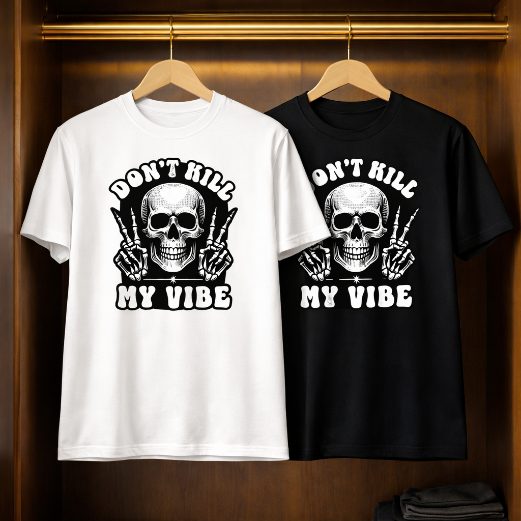 Don’t Kill My Vibe Skull Graphic T-Shirt – Gothic Streetwear Statement Tee