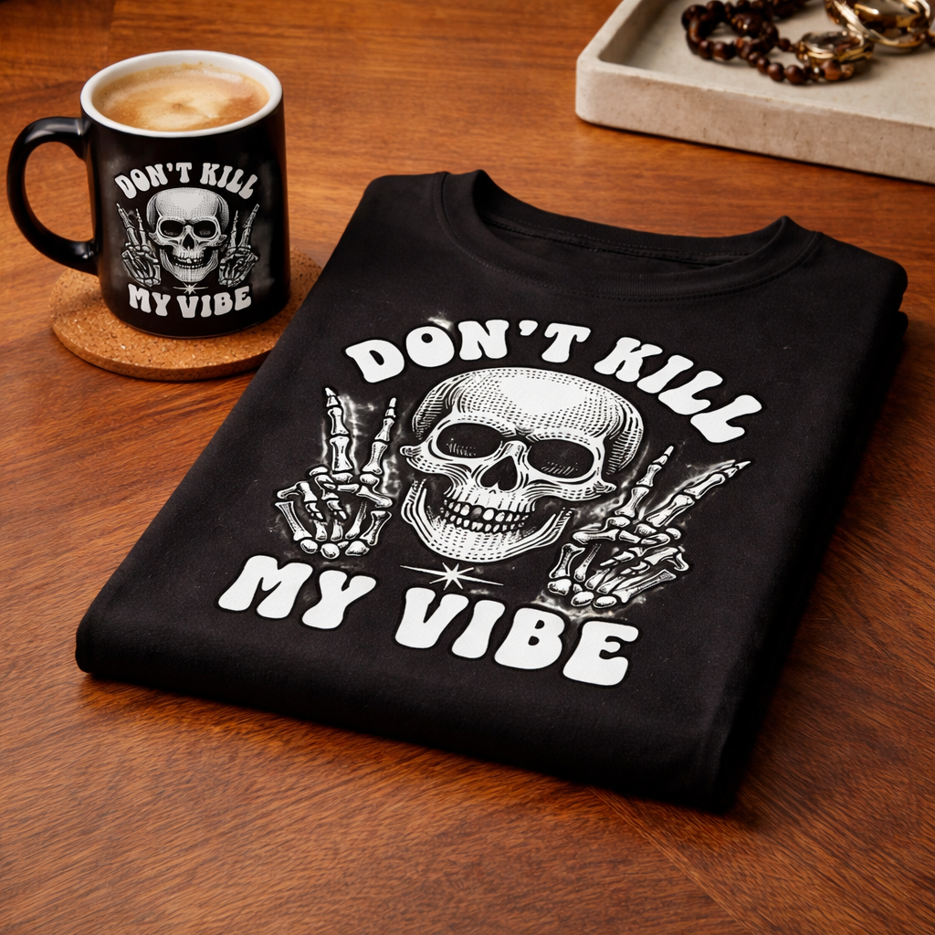 Don’t Kill My Vibe Skull Graphic T-Shirt – Gothic Streetwear Statement Tee